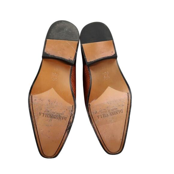 Daniel Villa Shoes Men 42 Oxford Classic Embossed Leather Burnished Formal Brown